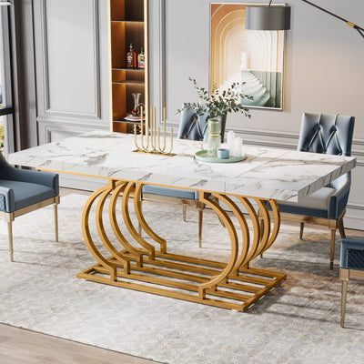 Mesa de comedor de mármol sintético Argent | Mesa de cocina de madera de 63 pulgadas con marco geométrico