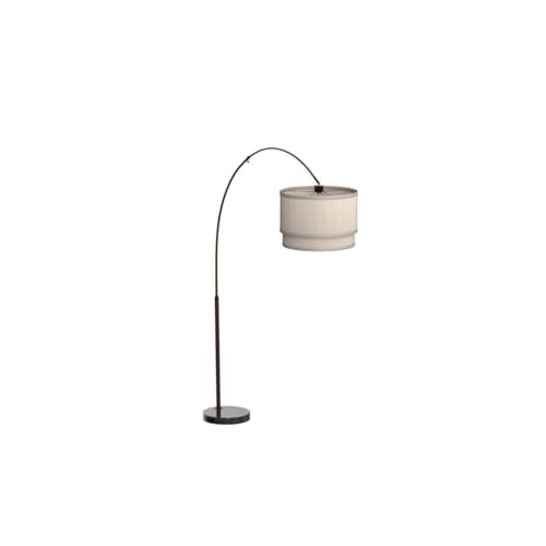 Modern Corner Standing Lamp with Unique Hanging Drum Lamp Shade for Living Room - Bright Overhead, Curved Hanging Light for Bedroom. Library, Den - Bronze