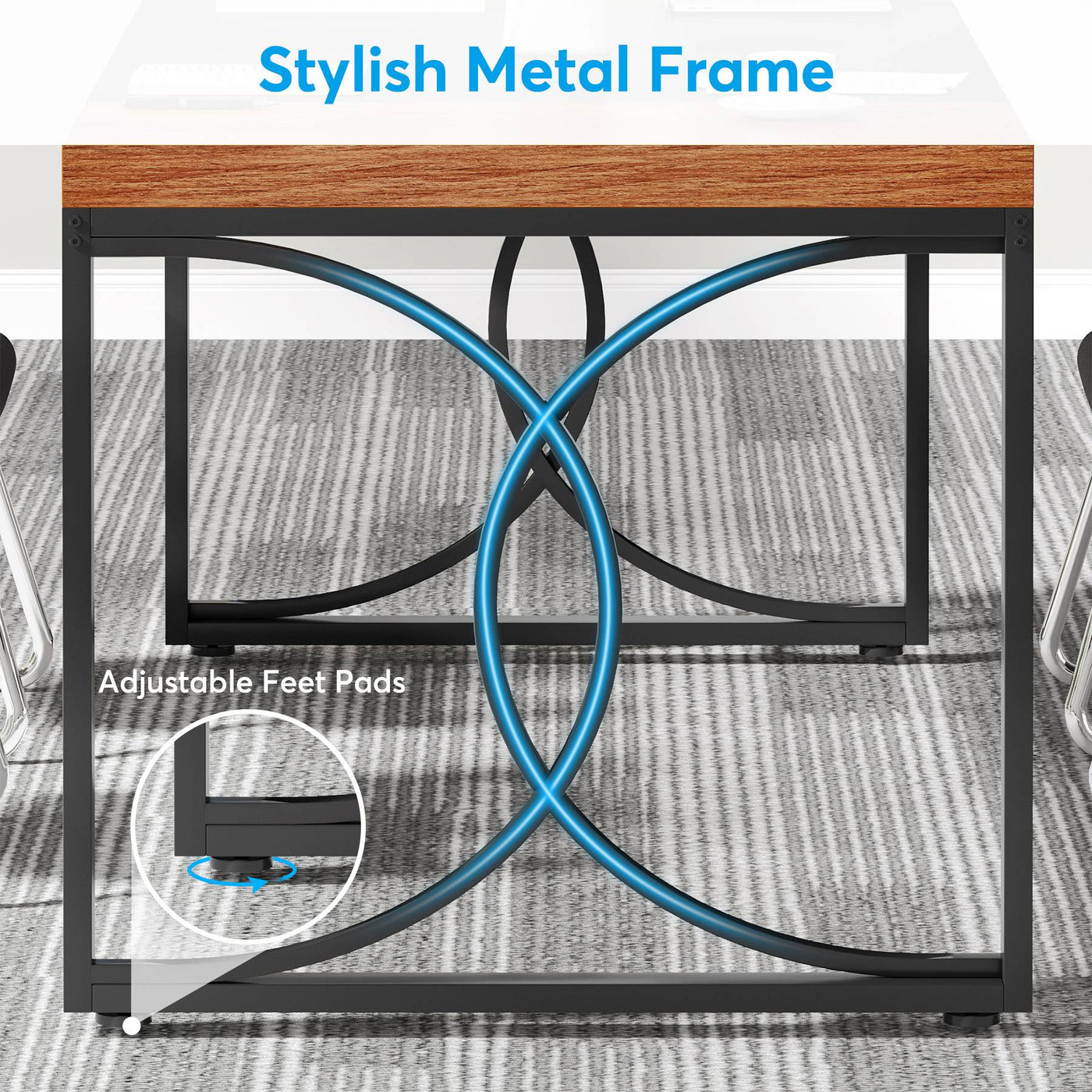 Mesa de comedor industrial Miniken | Mesa de cocina rectangular de 63" con estructura de metal resistente