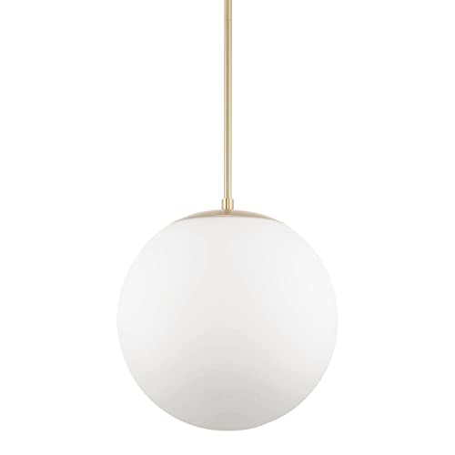 Mid-Century Modern Hanging Orb Pendant Light with Smooth Matte White Frosted Diffuser, Cool Brass Finish