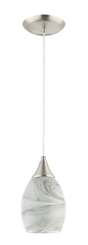 Pendant Lighting, 1 Light Mini Pendant Light in Brushed Nickel with Gray Glass Shade, ETL Listed.