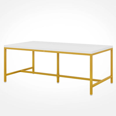 Pearl 63" Dining Table | White Wood Gold Rectangle Kitchen Table for 6 People