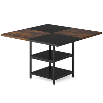 Mesa de comedor cuadrada de madera negra y marrón Brulee | Mesa de comedor de 47" con estante de almacenamiento para 4 personas