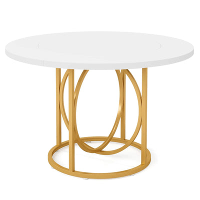 Hugh Round Dining Table | Wood Circular 47" Kitchen Dinner Table with Metal Base for 4
