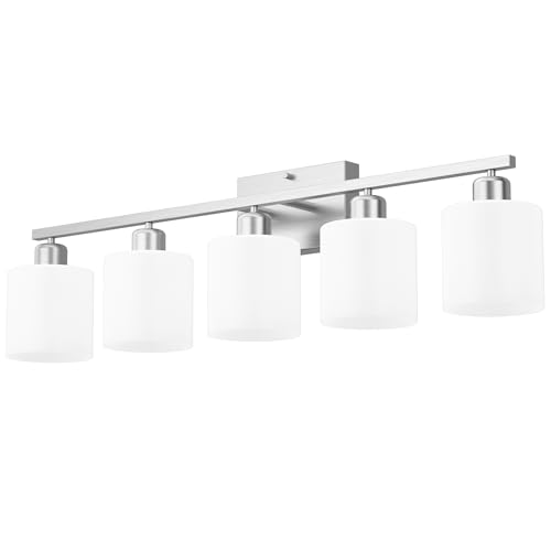 Black Bathroom Light Fixtures Over Mirror, Rustproof Vanity Lights for Bathroom, Modern 3-Light Wall Sconces for Living Room, Milky White Glass Shades, Standard E26 Base, Bulbs Not Included