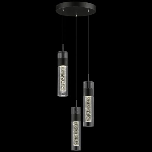 Pendant Light Fixtures, 3-Lights, Modern LED Pendant Lights with Clear Glass and Bubble Crystal, Adjustable Pendant Lights for Kitchen Island, KDPL09-GD-3L