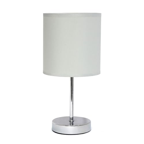 Chrome Mini Basic Table Lamp with Fabric Shade, White