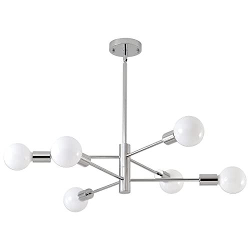 Modern Sputnik Chandelier, Industrial 6-Light Black Ceiling Light Fixture,Height Adjustable Lighting for Kitchen Island,Bedroom Dining Room Living Room Farmhouse