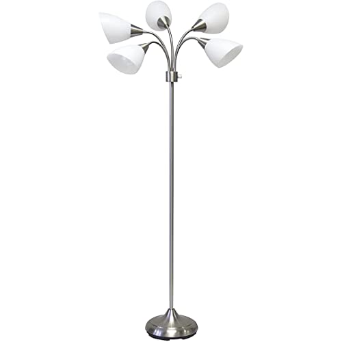 Multi-White Shade Floor Lamp, Adjustable Gooseneck Arms, Silver