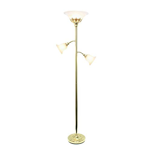 3 Light Floor Lamp with Scalloped Glass Shades, Restoration Bronze/Champagne