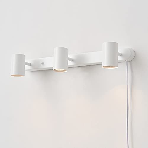 3-Light Plug-in Track Lighting, Matte White, 15 Foot Cord, in-Line On/Off Rocker Switch, Kitchen, Bathroom, Home Essentials, Ceiling Light, Dorm, Dining Room, Hallway