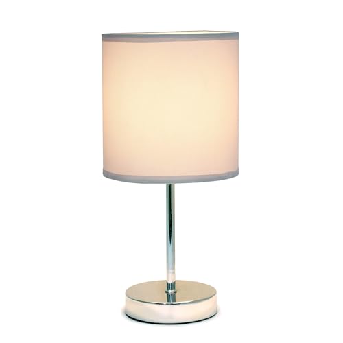 Chrome Mini Basic Table Lamp with Fabric Shade, White