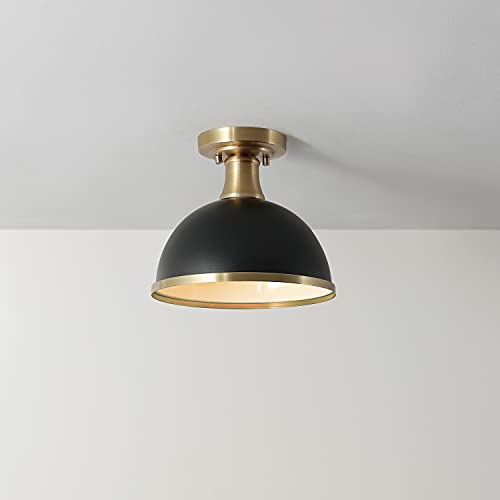 1-Light Semi-Flush Mount Ceiling Light, Matte Black, Matte Brass Accents, Bulb Not Included