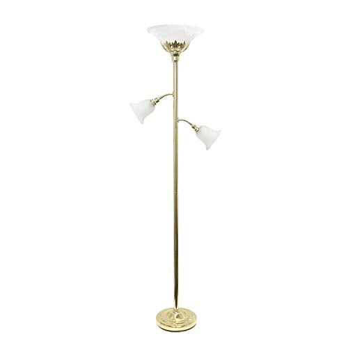 3 Light Floor Lamp with Scalloped Glass Shades, Restoration Bronze/Champagne