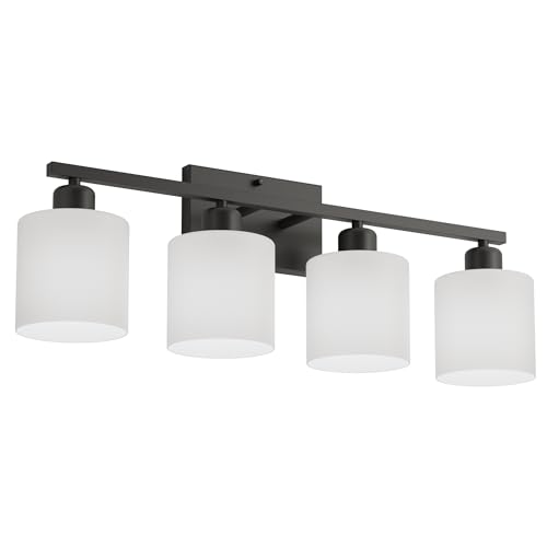 Black Bathroom Light Fixtures Over Mirror, Rustproof Vanity Lights for Bathroom, Modern 3-Light Wall Sconces for Living Room, Milky White Glass Shades, Standard E26 Base, Bulbs Not Included