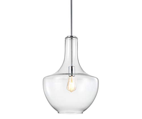 10.5" Glass/Metal LED Pendant Farmhouse Contemporary Dimmable Dining Room Living Room Kitchen Foyer Bedroom Hallway, Oil Rubbed Bronze/Clear