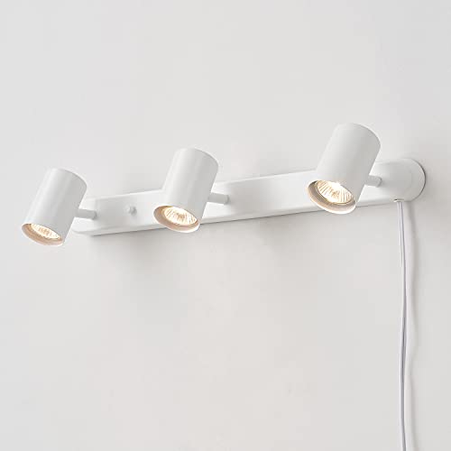 3-Light Plug-in Track Lighting, Matte White, 15 Foot Cord, in-Line On/Off Rocker Switch, Kitchen, Bathroom, Home Essentials, Ceiling Light, Dorm, Dining Room, Hallway