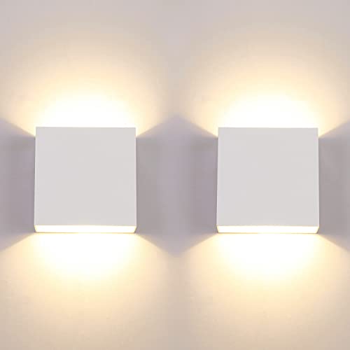 Modern Wall Sconce Mini 10W White Hardwired, Set of 2 Up Down Wall Mount Lights Indoor Mini Metal LED Wall Lamp for Living Room Bedroom Hallway Decor, Warm White, O1181TP