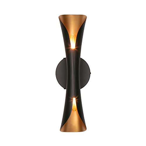 Deco Black and Gold Wall Sconce, Decorative Modern Sconces Wall Lighting Up Down, Dimmable Indoor Wall Lights for Living Room Bedroom, 15.7" H Long Movie Theater Wall Sconce (NO Bulb)