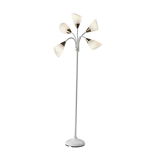 Multi-White Shade Floor Lamp, Adjustable Gooseneck Arms, Silver