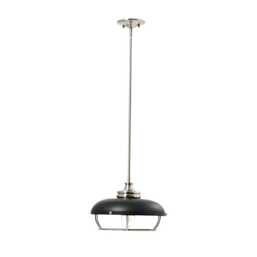 Caged Dome Metal Semi-Flush Mount Ceiling Light, Brushed Brass and Navy Blue