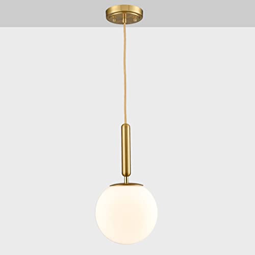 Mid Century Modern Globe Pendant Light Opal Glass Hanging Light Fixture Gold Finish