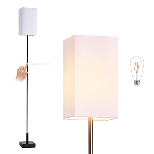 Floor Lamp for Living Room, Modern Standing Lamp Tall Lamp with Linen Shade, Simple Design Stand Up Lamp for Bedroom, Office, Kids Room, Reading, Working,Black (LED Bulb Included)