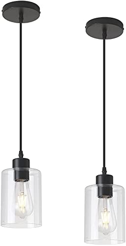 3 Lights Pendant Lighting for Kitchen Island,3 Tier Linear Pendant Chandeliers with 1 Base,Modern Farmhouse Island Light with Clear Glass,Adjustable (Black Island 3 Tier Stem Rod)