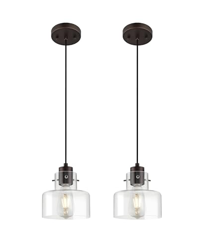 2 Pack Pendant Lights Kitchen Island, 6" Brushed Gold Pendant Light Fixtures Over Island with Clear Glass Shade, Modern Brass Kitchen Island Lighting for Dining Room Entryway, PL124-BG-2PK