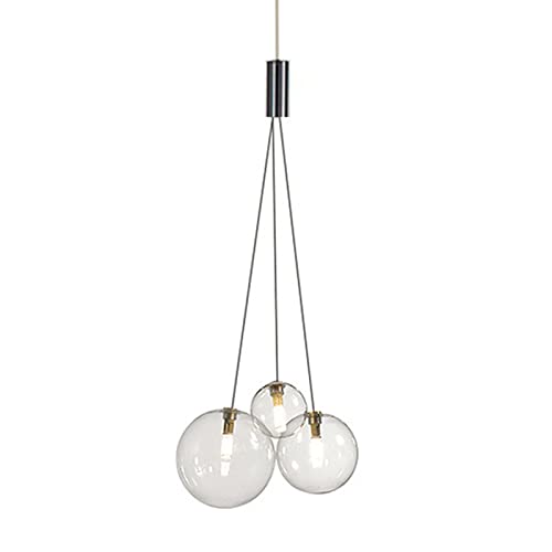 Modern LED 3 Way Glass Ball Ceiling Pendant Lights Cluster Simple Kitchen Island Lighting Fixture 3-Lights Hanging Lamp Chandelier for Dining Room(Grey), Gray (GYDD-0718-1)