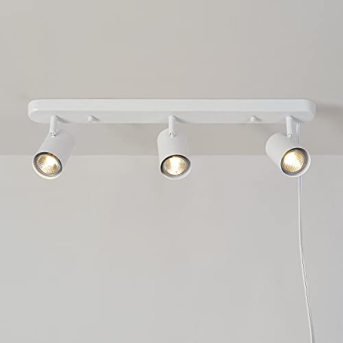 3-Light Plug-in Track Lighting, Matte White, 15 Foot Cord, in-Line On/Off Rocker Switch, Kitchen, Bathroom, Home Essentials, Ceiling Light, Dorm, Dining Room, Hallway