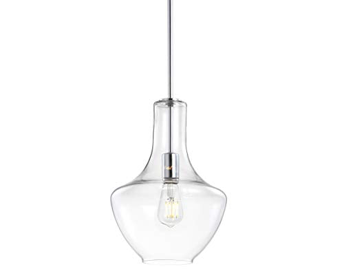 10.5" Glass/Metal LED Pendant Farmhouse Contemporary Dimmable Dining Room Living Room Kitchen Foyer Bedroom Hallway, Oil Rubbed Bronze/Clear