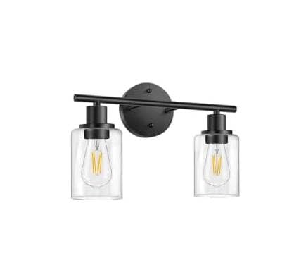 1-Light Bathroom Wall Sconce, Matte Black Vanity Light, Modern Wall Light Fixture with Clear Glass Shade and E26 Bulb Base, Wall Lamp Wall Mount Light Fixtures for Mirror, Bedroom, Hallway