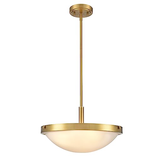 16-Inch Gold Semi Flush Mount Ceiling Light Mid Century Modern 3-Light Milk Glass Ceiling Light Brass Flush Mount Light Fixtures for Bedroom Hallway Staircase