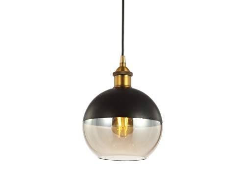 7.5" Adjustable Drop Globe Metal/Glass LED Pendant Contemporary Transitional Dimmable Dining Room Living Room Kitchen Foyer Bedroom Hallway, Brass Gold/Black