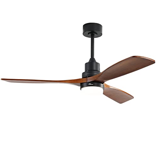 Low Profile Ceiling Fan With Lights Remote Control 52 Inch Flush Mount Ceiling Fan Modern Wood Blade Fan For Bedroom Living Room Indoor Outdoor Farmhouse Patio, Noiseless DC Motor