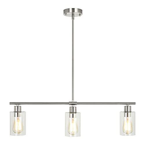 Modern Gold Kitchen Island Chandelier 4-Light Brushed Brass Farmhouse Pendant Light Industrial Kitchen Island Lighting Fixture with Glass Shades Hanging Lamp for Dining Living Room