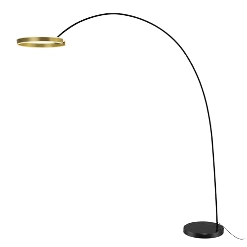 Modern Standing Adjustable Floor Lamp with Metal Dome Shade & Marble Base for Living Room - Corner Light Arc Lamps for Bedrooms in Brass Gold Finish, 99-1023F