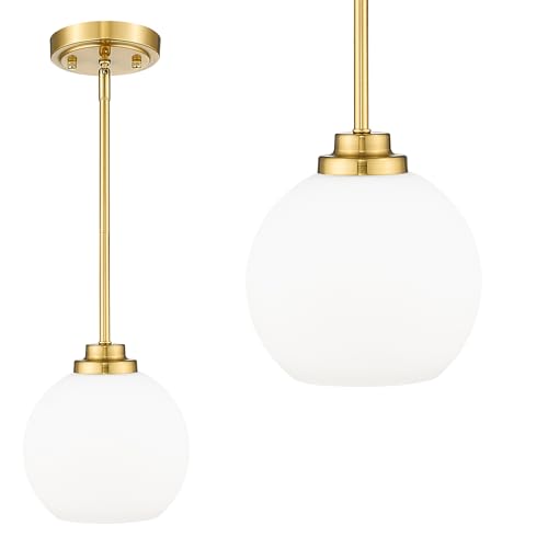 Modern Polished Gold Pendant Light, Mid Century Globe Hanging Light Fixture with Clear Glass for Kitchen Island Dining Room Bedroom Hallway Foyer (2 Pack), PL101BG-2PK