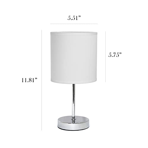 Chrome Mini Basic Table Lamp with Fabric Shade, White