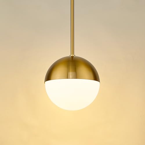 Modern Pendant Lighting Gold Globe Pendant Light Fixture, Mid Century Chandelier One Light Hanging Fixture for Kitchen Island, Adjustable Indoor Lighting for Dinning Room Bedroom, LMS-187