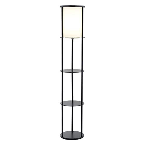 Stewart Round Shelf Floor Lamp, Natural Wood Finish