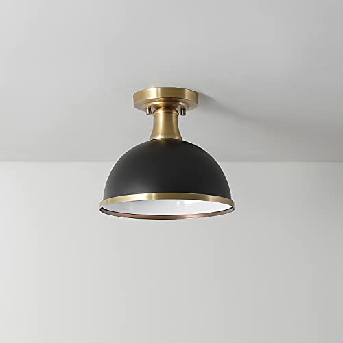 1-Light Semi-Flush Mount Ceiling Light, Matte Black, Matte Brass Accents, Bulb Not Included