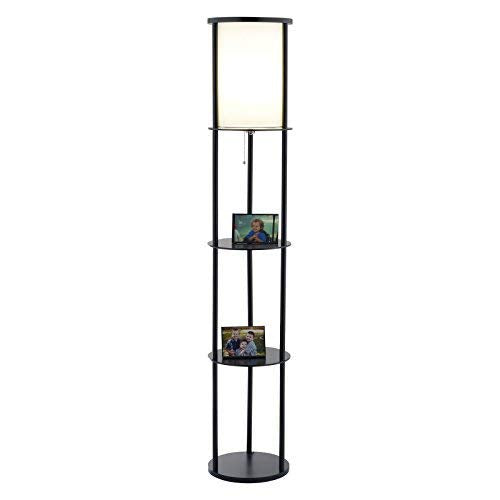 Stewart Round Shelf Floor Lamp, Natural Wood Finish