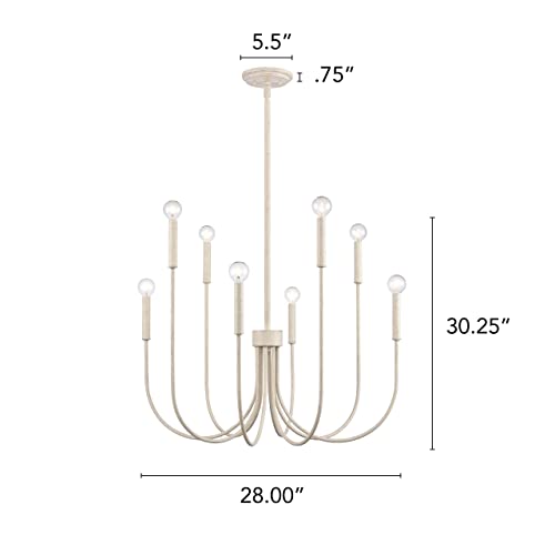 8-Light Chandelier - in Antique White Finish, 28-Inch Wide, Transitional Style