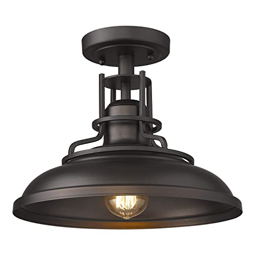 1-Light Semi Flush Mount Light Fixture, 12 inch Farmhouse Ceiling Light Fixture for Hallway, Porch, Laundry, Foyer, Oil Rubbed Bronze Finish, 4FY15-F ORB