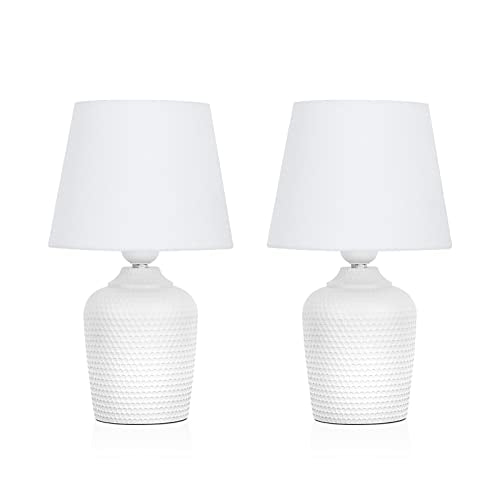 Small Table Lamps Set of 2, Bedside Nightstand Lamps for Bedroom Kid’s Room, Cute Desk Lamps with Studded Texture Base for Reading Nursery Living Room Office, White