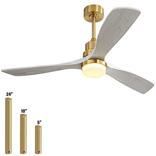 Low Profile Ceiling Fan With Lights Remote Control 52 Inch Flush Mount Ceiling Fan Modern Wood Blade Fan For Bedroom Living Room Indoor Outdoor Farmhouse Patio, Noiseless DC Motor