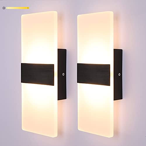 Modern Wall Sconce 12W Indoor Acrylic Modern Wall Light Set of 2 LED Wall Lamp for Hallway Living Room Corridor Bedroom, Warm White