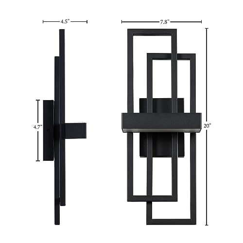 Black LED Wall Sconce, 20" Modern Exterior Light Fixture Outdoor Wall Light, 1000LM Dual Rectangle Wall Sconces Indoor Wall Mount Light Wall Lamps for Bedroom